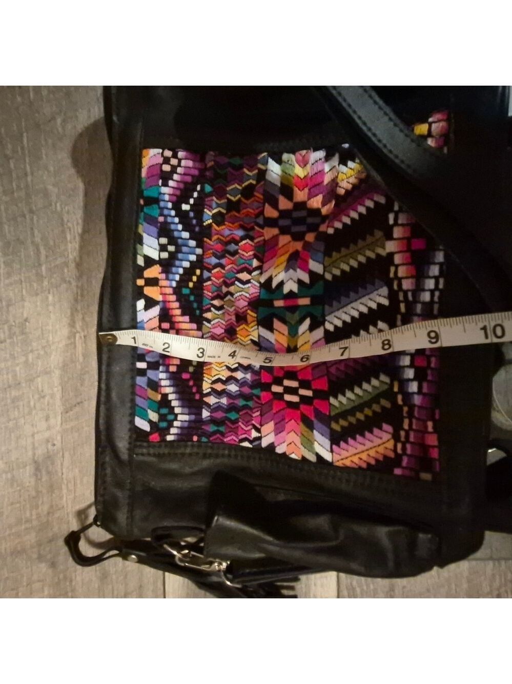 Colorful Patterned Black Leather Women's Bag - Picture 15 of 15